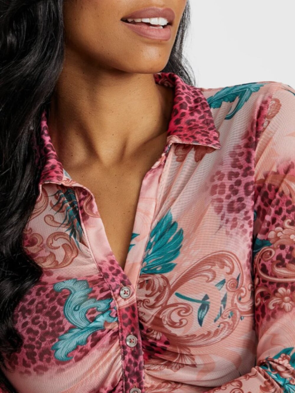 GUESS LS Chemise Berrie Shirt - Sun Florid Coastal Resort Long Sleeve Top - Picture 12 of 12